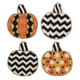 Polka Pumpkin Beaded Coasters - Set of 4