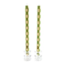 Check Dinner Candles - Green & Ivory - Set of 2