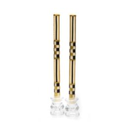 Check & Stripe Dinner Candles - Black & Gold - Set of 2