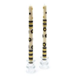 Mod Flower Dinner Candles - Black & Gold Rick Rack - Set of 2