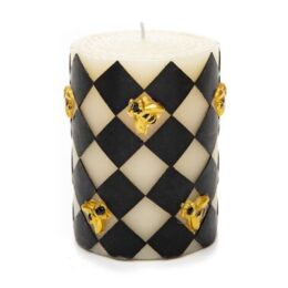 Harlequin Bee Pillar Candle - 4" - Black