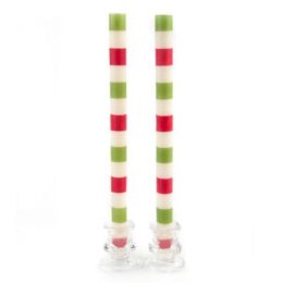 Multi Bands Dinner Candles - Red & Green - Set of 2