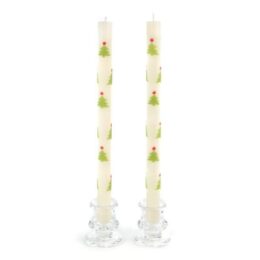 Christmas Tree Dinner Candles - Red & Green - Set of 2