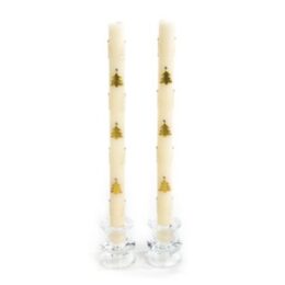 Christmas Tree Dinner Candles - Gold & Pearl - Set of 2