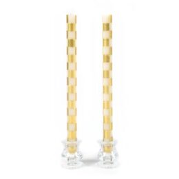 Check Dinner Candles - Gold & Ivory - Set of 2