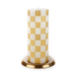 Check Pillar Candle - 6" - Gold & Ivory