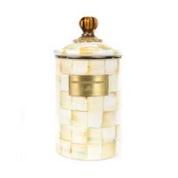 Parchment Check Enamel Canister - Large