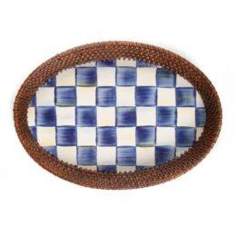 Royal Check Rattan & Enamel Tray - Small