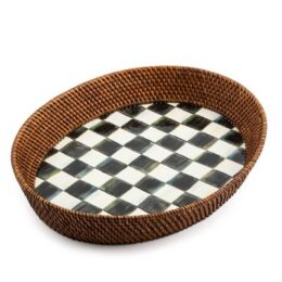 Courtly Check Rattan & Enamel Tray - Large