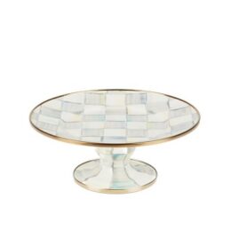 Sterling Check Enamel Pedestal Platter - Mini