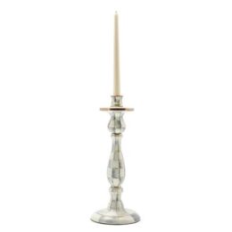 Sterling Check Enamel Candlestick - Large