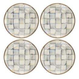 Sterling Check Enamel Appetizer Plates - Set of 4